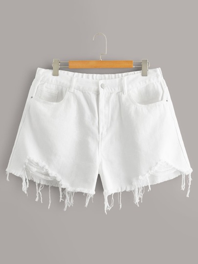 Plus Ripped Raw Hem Denim Shorts