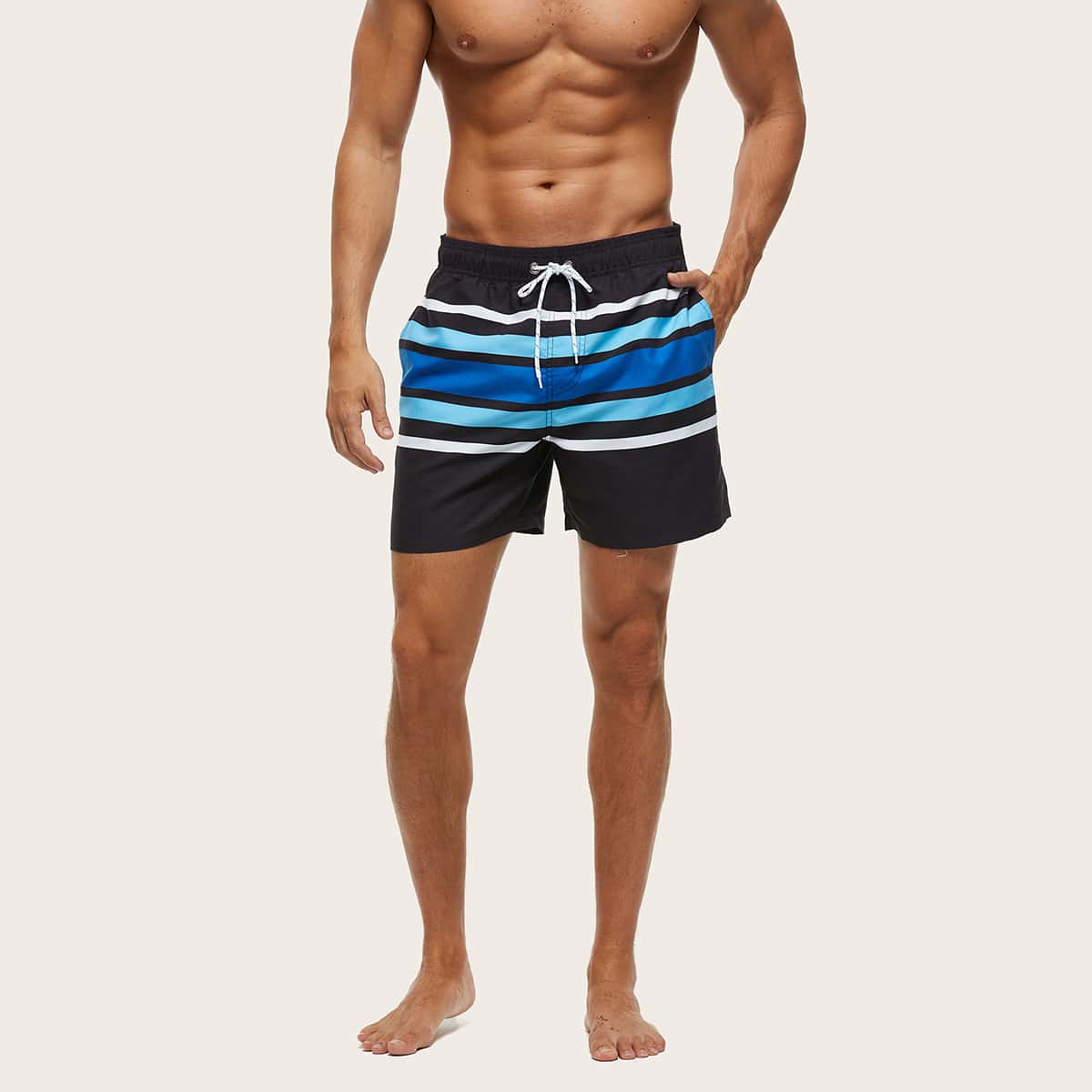 

Guys Striped Drawstring Waist Swim Trunks, Multicolor