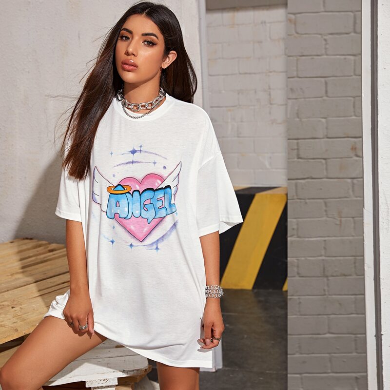 

Angel & Heart Boyfriend Tee Dress, White