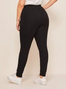 Flirla Plus Drawstring Waist Solid Trousers - Black - View 2