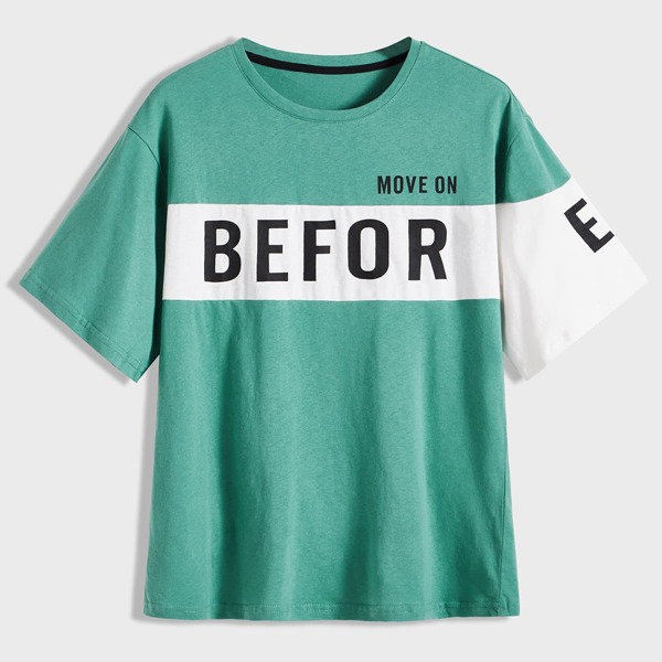 

Men Letter Graphic Color-block Tee, Green