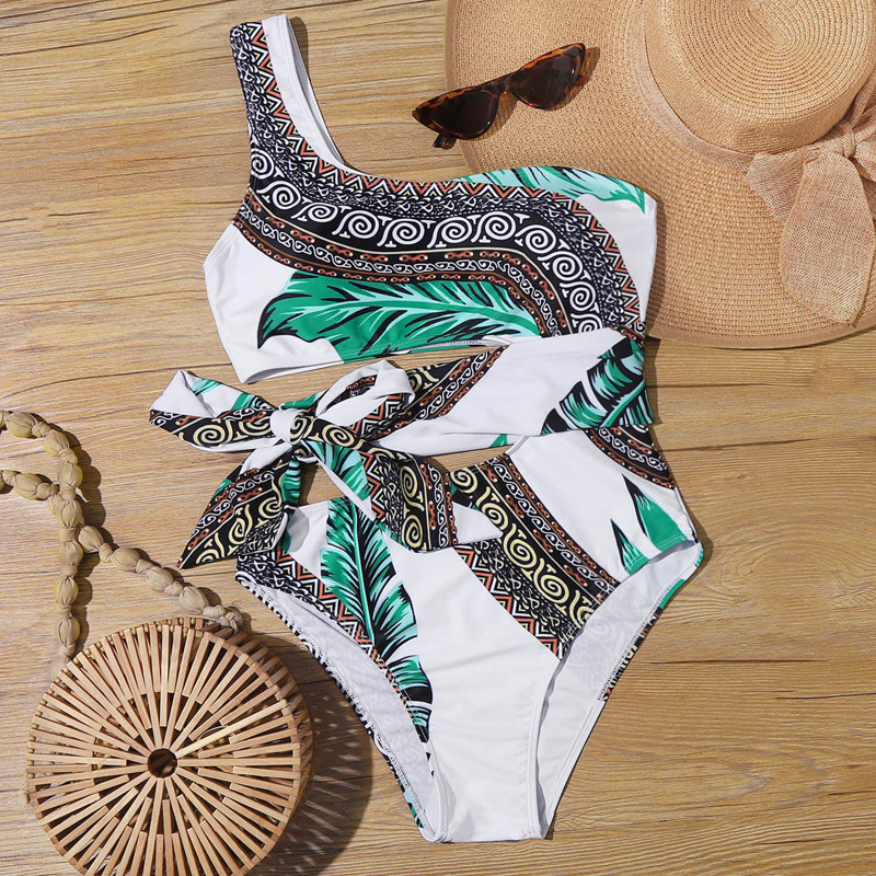 

Tribal & Tropical One Shoulder One Piece Swimsuit, Multicolor