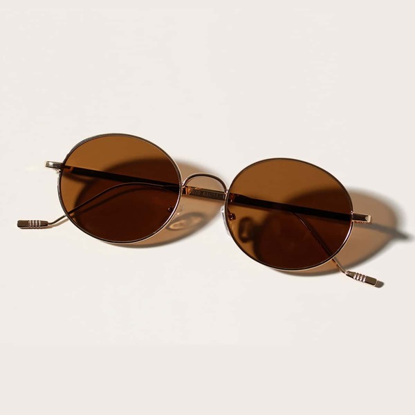 

Metal Frame Round Sunglasses With Case, Brown