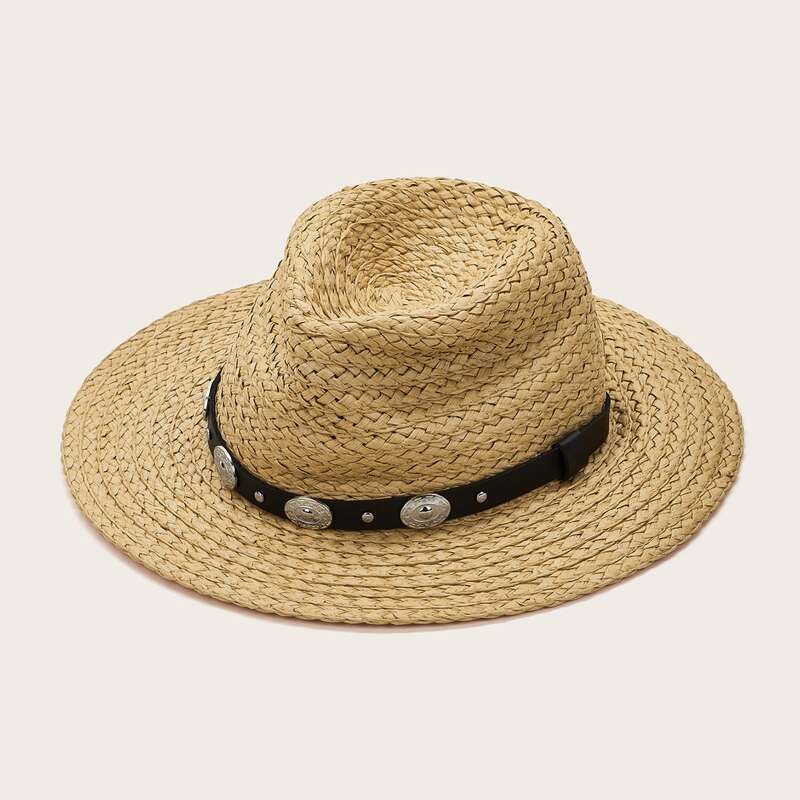 

Metal Decor Straw Hat, Khaki