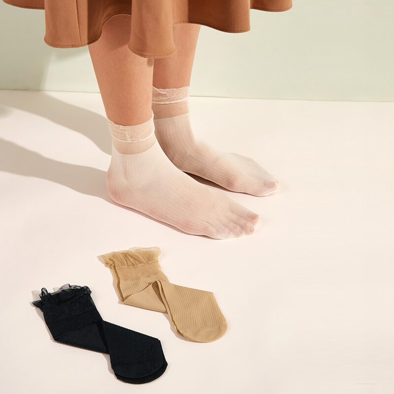 

3pairs Solid Mesh Socks, Multicolor