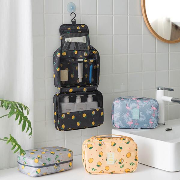 

1pc Lemon & Flamingo Print Travel Storage Bag, Multicolor