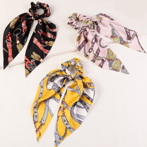 

3pcs Chain Print Scrunchie Scarf, Multicolor
