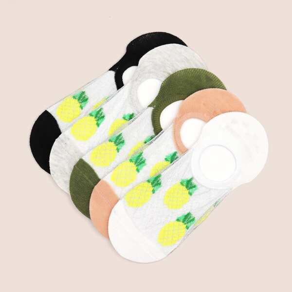 

5pairs Pineapple Pattern Socks, Multicolor