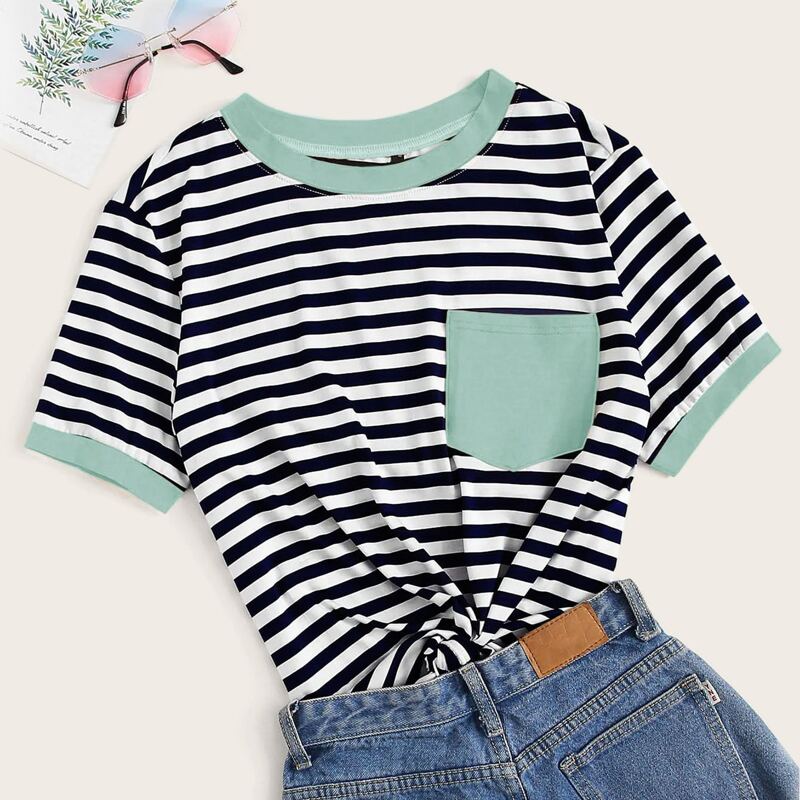 

Patch Pocket Striped Ringer Tee, Multicolor