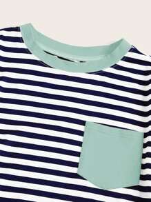 SHEIN EZwear Camiseta ringer de rayas con bolsillo - Multicolor - Ver 3