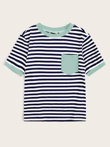 SHEIN EZwear Camiseta ringer de rayas con bolsillo - Multicolor - Ver 5