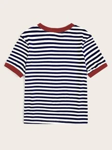 SHEIN EZwear Camiseta ringer de rayas con bolsillo - Multicolor - Ver 2