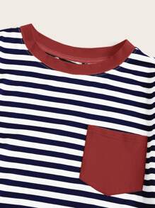 SHEIN EZwear Camiseta ringer de rayas con bolsillo - Multicolor - Ver 3