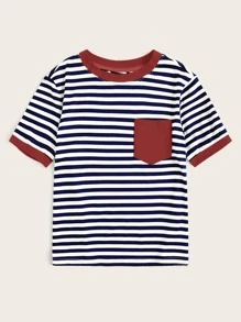 SHEIN EZwear Camiseta ringer de rayas con bolsillo - Multicolor - Ver 5