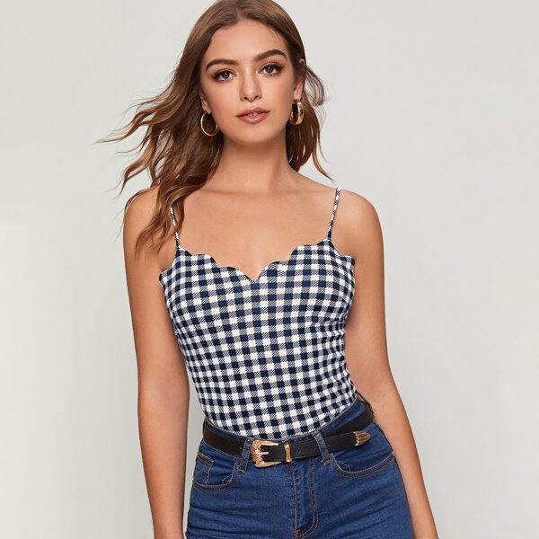 

Scallop Edge Buffalo Plaid Cami Top, Navy