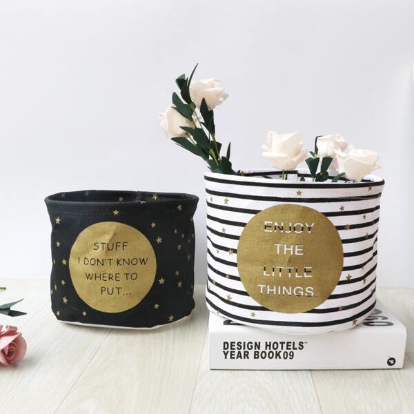 

1pc Slogan Graphic Storage Basket, Multicolor