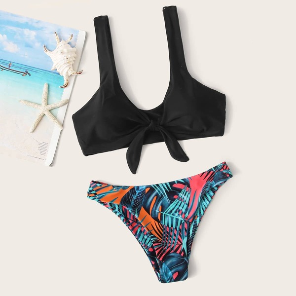 

Tropical Knot Front Bikini Swimsuit, Multicolor
