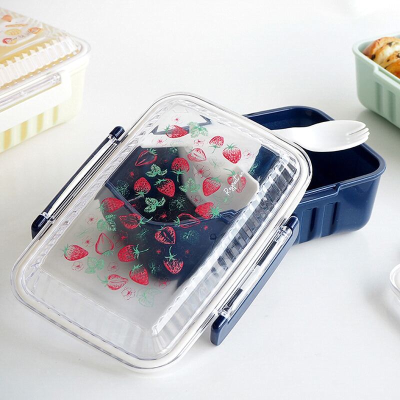 

1pc Double Grid Lunch Box With Spoon