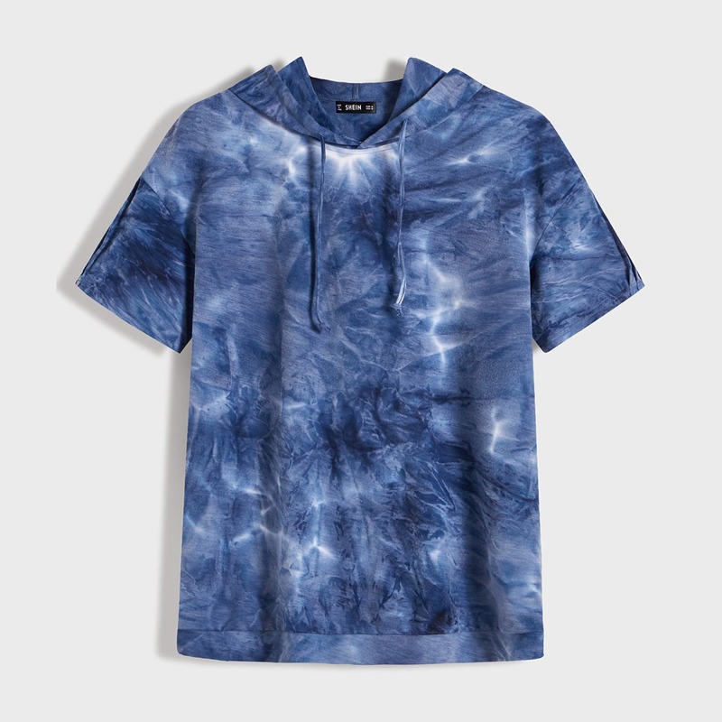 

Guys Drop Shoulder Tie Dye Drawstring Hoodie, Blue