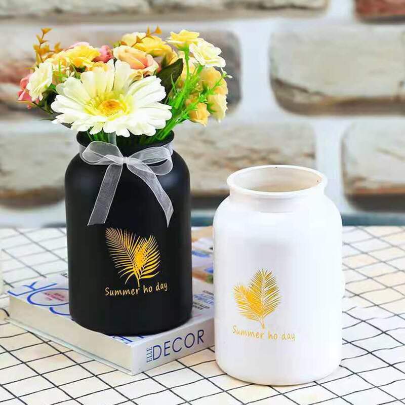 

1pc Slogan & Leaf Print Flower Vase