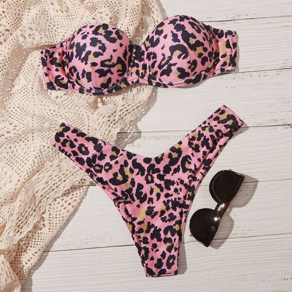 

Leopard Underwire High Cut Bikini Swimsuit, Multicolor