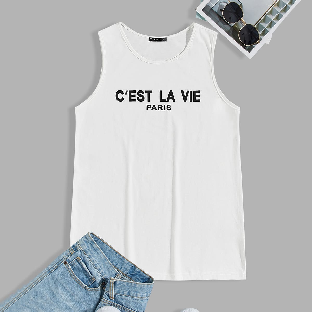 

Guys Slogan Graphic Tank Top, White
