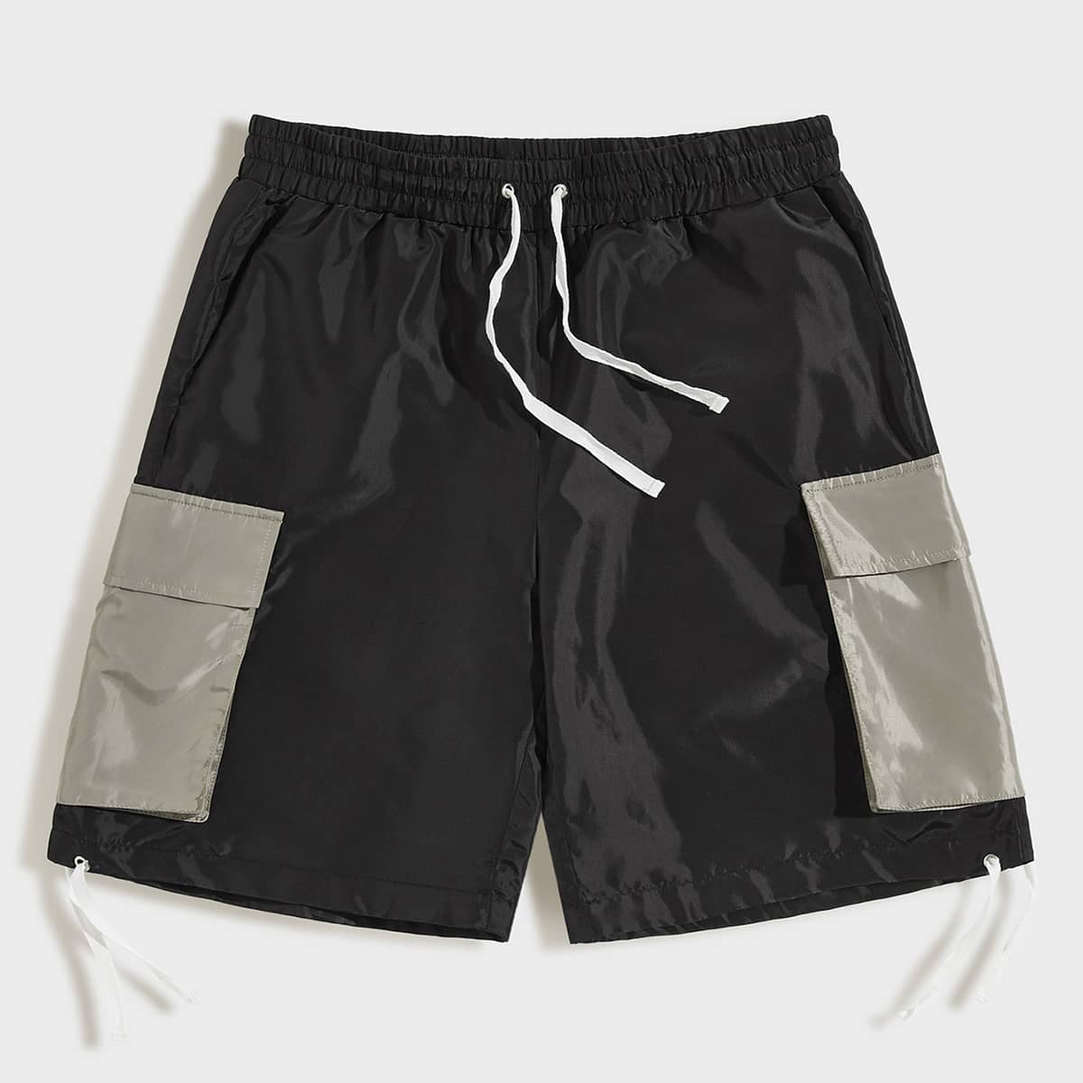 

Guys Contrast Flap Pocket Side Drawstring Detail Wind Shorts, Black