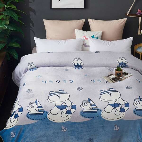 

Cartoon Bear Print Blanket, Multicolor