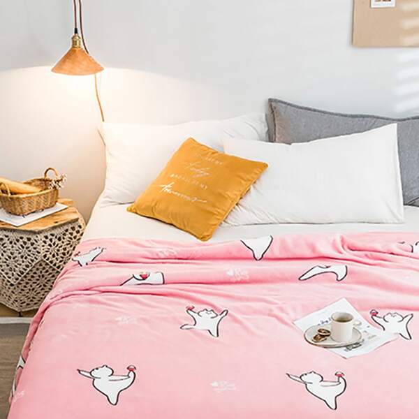 

Cartoon Cat Print Blanket, Pink