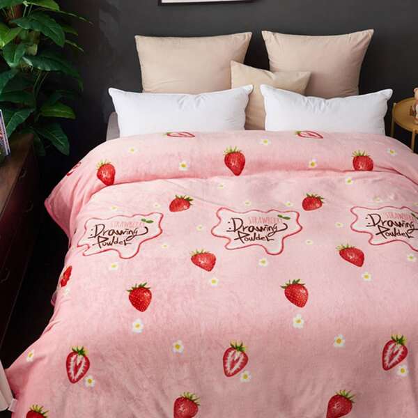

Strawberry Print Blanket, Pink