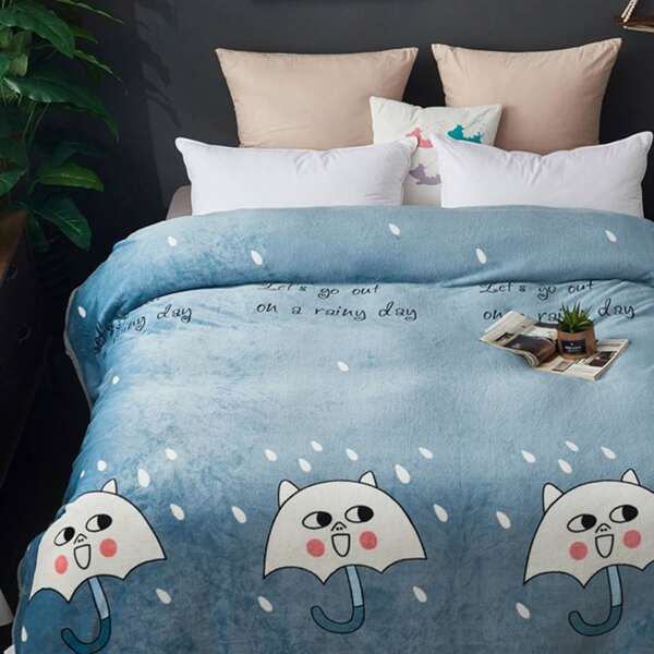 

Cartoon Umbrella Print Blanket, Blue