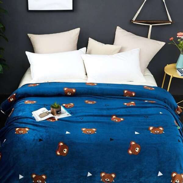 

Cartoon Bear Print Blanket, Navy