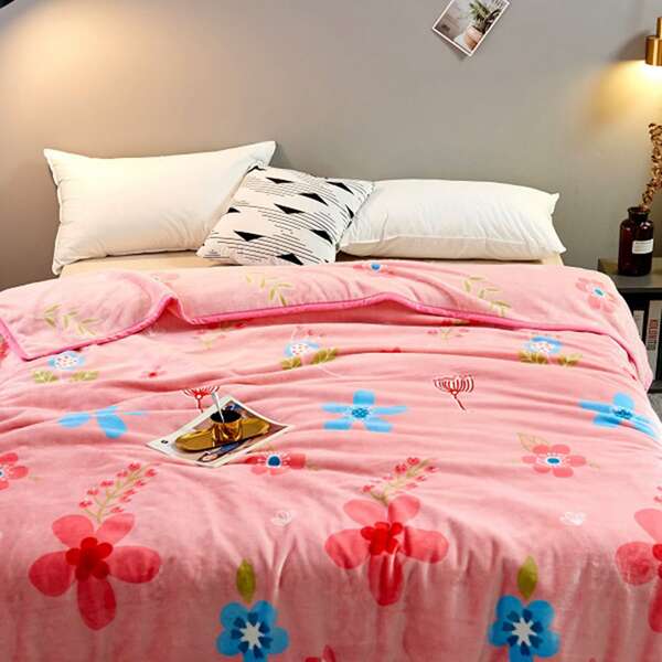 

Flower Print Blanket, Pink