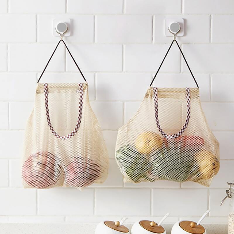 

1pc Kitchen Hanging Mesh Storage Bag, Yellow