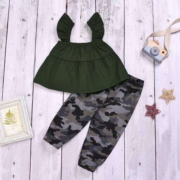 

Toddler Girls Ruffle Strap Top & Camo Pants, Multicolor