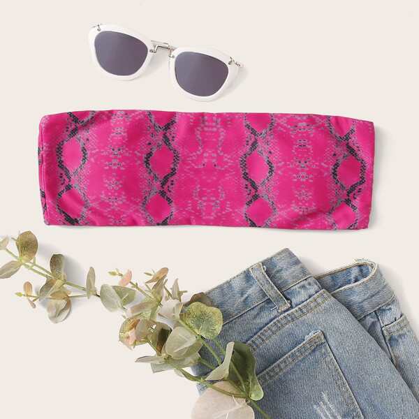 

Snakeskin Bandeau Bikini Top, Pink