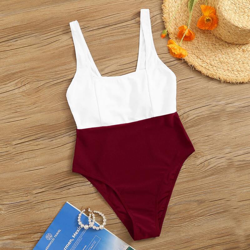 

Two Tone One Piece Swimsuit, Multicolor