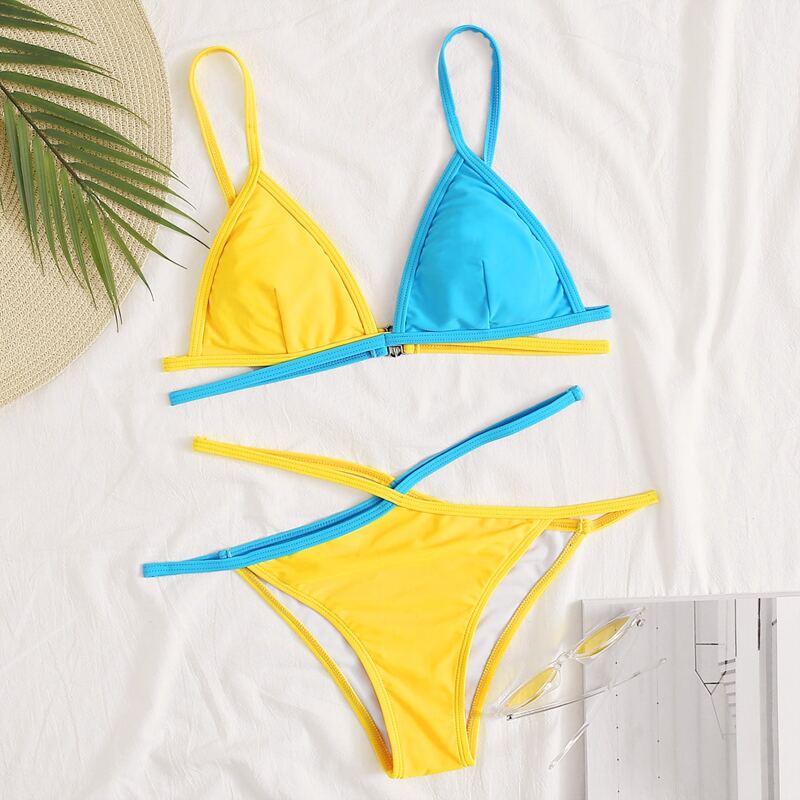 

Color-block Triangle Bikini Swimsuit, Multicolor