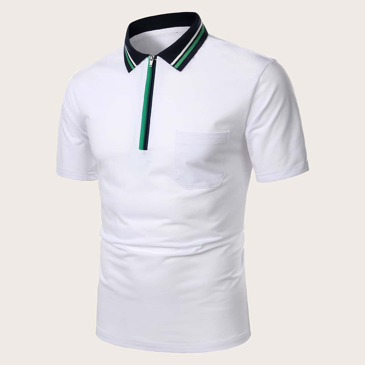 

Guys Striped Half Zip Polo Shirt, White