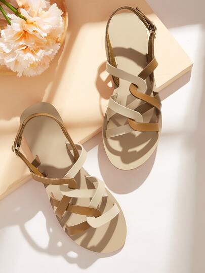 Two Tone Twist Strap Sandals
