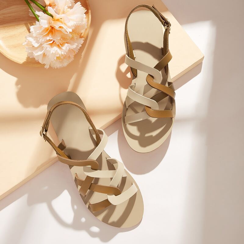 

Two Tone Twist Strap Sandals, Multicolor