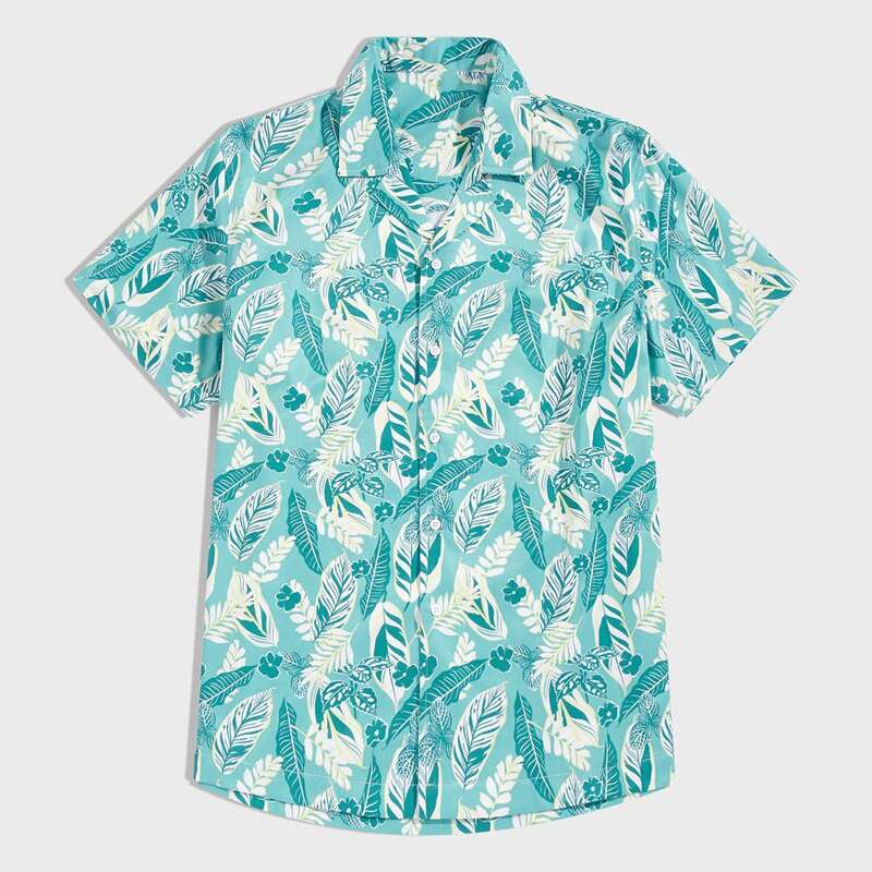 

Guys Plants Print Button Through Shirt, Green