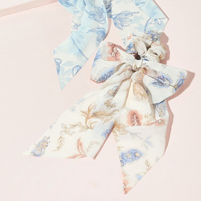 

2pcs Floral Pattern Scrunchie Scarf, Multicolor