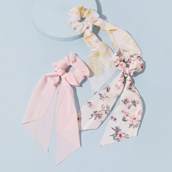 

3pcs Ditsy Floral & Tie Dye Pattern Scrunchie Scarf, Multicolor