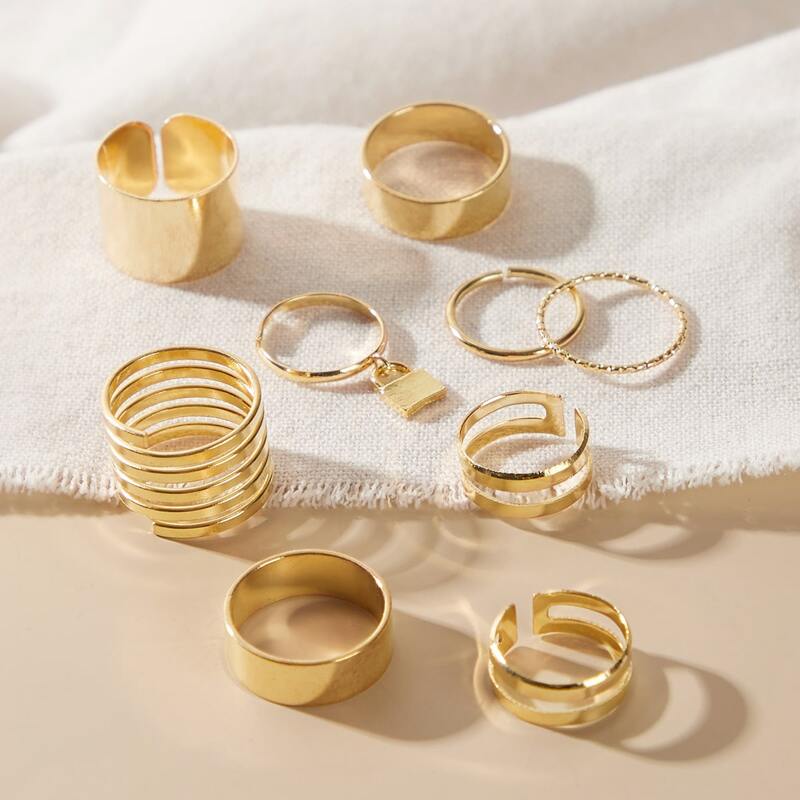 

9pcs Metallic Round Ring, Gold