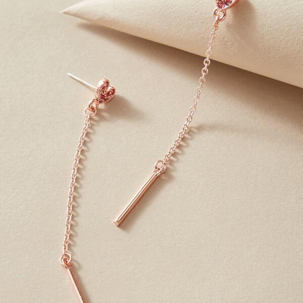 

1pair Heart Shaped Bar Drop Earrings, Pink