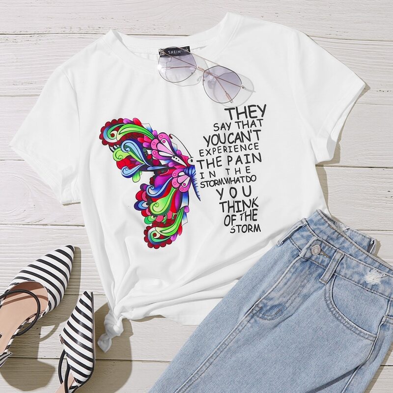 

Butterfly & Slogan Graphic Tee, White