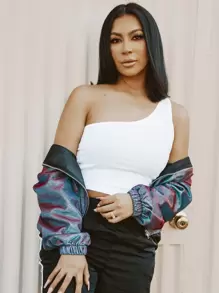 SHEIN Unity Rib-knit One-Shoulder Crop Top - White - View 1