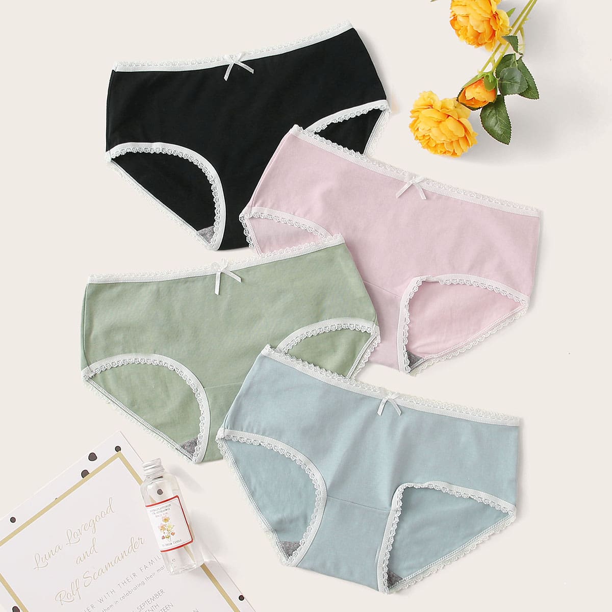 

4pack Lace Trim Panty Set, Multicolor