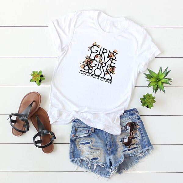 

Plus Floral & Slogan Graphic Tee, White